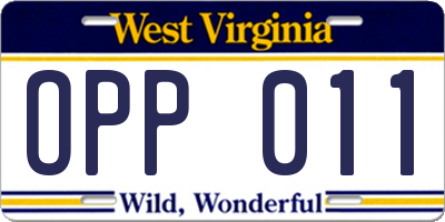 WV license plate OPP011