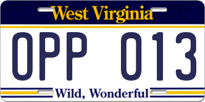 WV license plate OPP013
