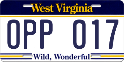 WV license plate OPP017
