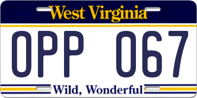 WV license plate OPP067