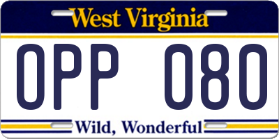 WV license plate OPP080