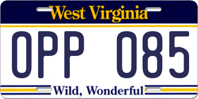 WV license plate OPP085