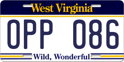 WV license plate OPP086