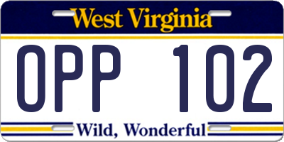 WV license plate OPP102
