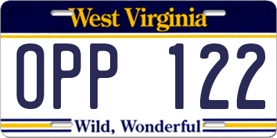 WV license plate OPP122
