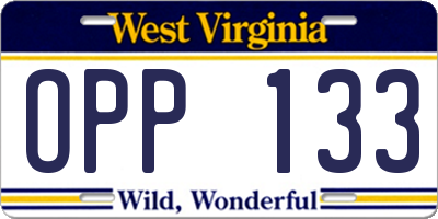 WV license plate OPP133