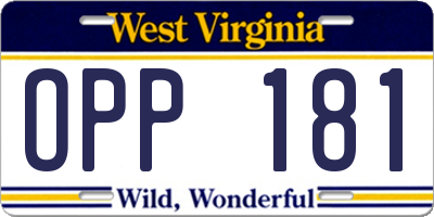 WV license plate OPP181