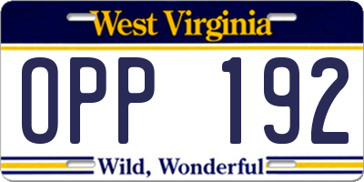 WV license plate OPP192