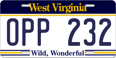WV license plate OPP232