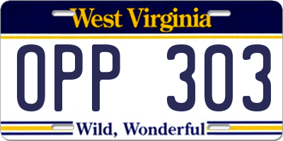 WV license plate OPP303