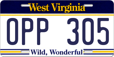 WV license plate OPP305