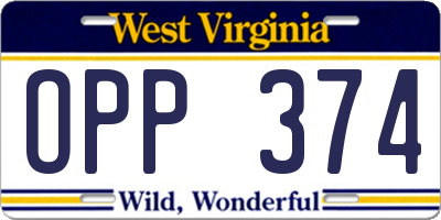 WV license plate OPP374