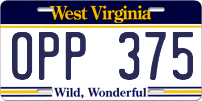 WV license plate OPP375
