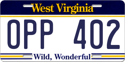 WV license plate OPP402
