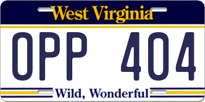 WV license plate OPP404