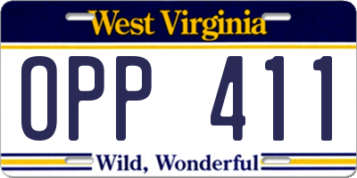 WV license plate OPP411
