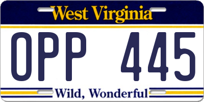 WV license plate OPP445