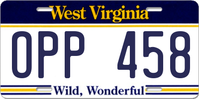 WV license plate OPP458