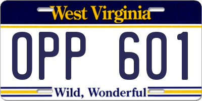 WV license plate OPP601
