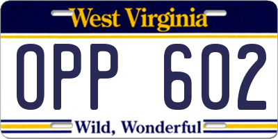 WV license plate OPP602