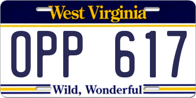 WV license plate OPP617