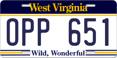 WV license plate OPP651