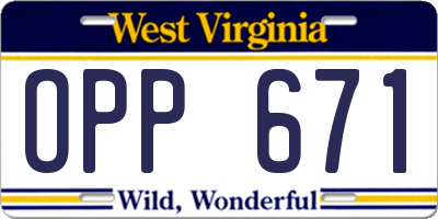 WV license plate OPP671