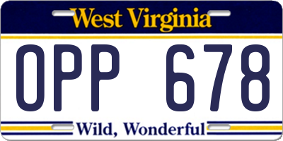 WV license plate OPP678