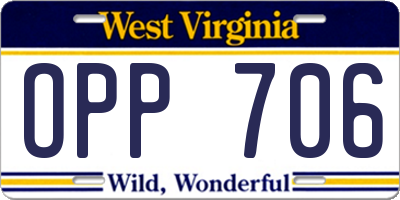 WV license plate OPP706