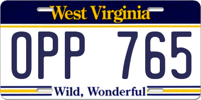 WV license plate OPP765