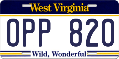 WV license plate OPP820