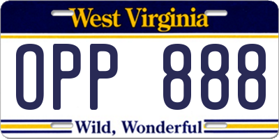 WV license plate OPP888