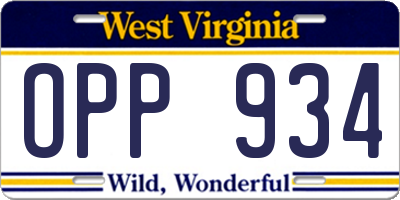 WV license plate OPP934