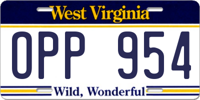 WV license plate OPP954