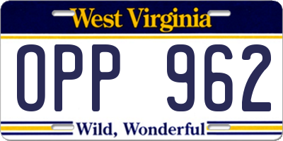 WV license plate OPP962