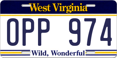 WV license plate OPP974