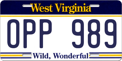 WV license plate OPP989
