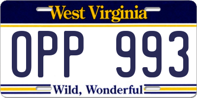 WV license plate OPP993