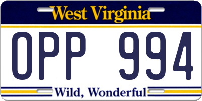 WV license plate OPP994