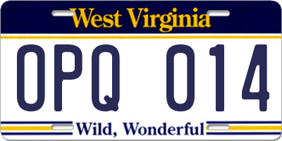 WV license plate OPQ014
