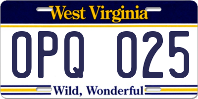 WV license plate OPQ025