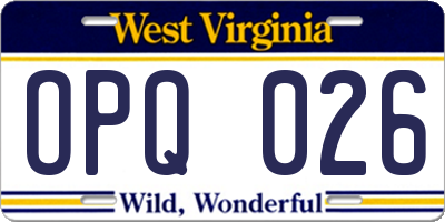 WV license plate OPQ026