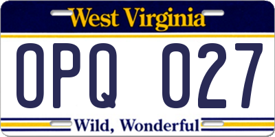 WV license plate OPQ027