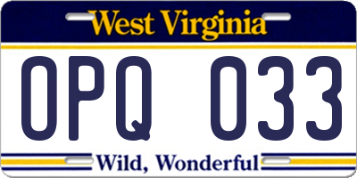 WV license plate OPQ033