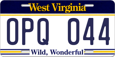 WV license plate OPQ044