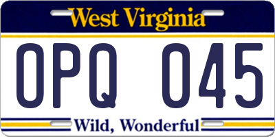 WV license plate OPQ045