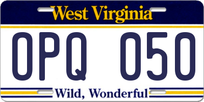 WV license plate OPQ050