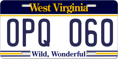WV license plate OPQ060