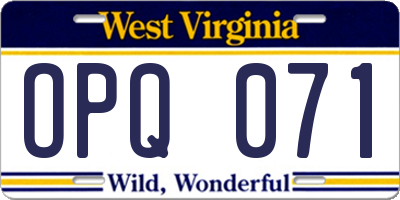 WV license plate OPQ071