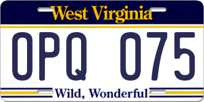 WV license plate OPQ075